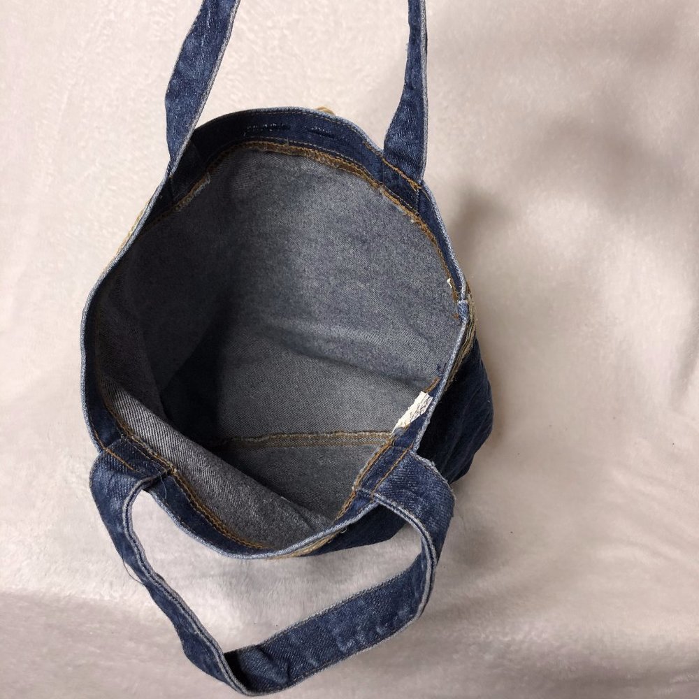 Womens Blue Denim Floral Embroidered Tote Bag OS - Picture 4 of 4
